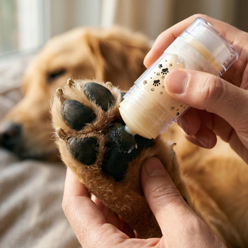 Application du baume sur coussinet de chien